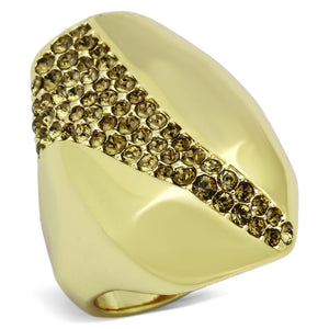 TK854 - IP Gold(Ion Plating) Stainless Steel Ring with Top Grade Crystal  in Smoked Quartz - Joyeria Lady