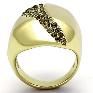 TK854 - IP Gold(Ion Plating) Stainless Steel Ring with Top Grade Crystal  in Smoked Quartz