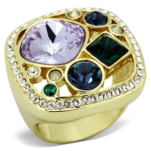 TK855 - IP Gold(Ion Plating) Stainless Steel Ring with Top Grade Crystal  in Multi Color - Joyeria Lady