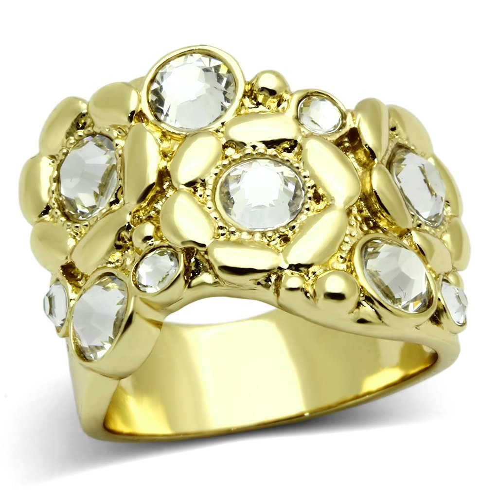 TK856 - IP Gold(Ion Plating) Stainless Steel Ring with Top Grade Crystal  in Clear - Joyeria Lady