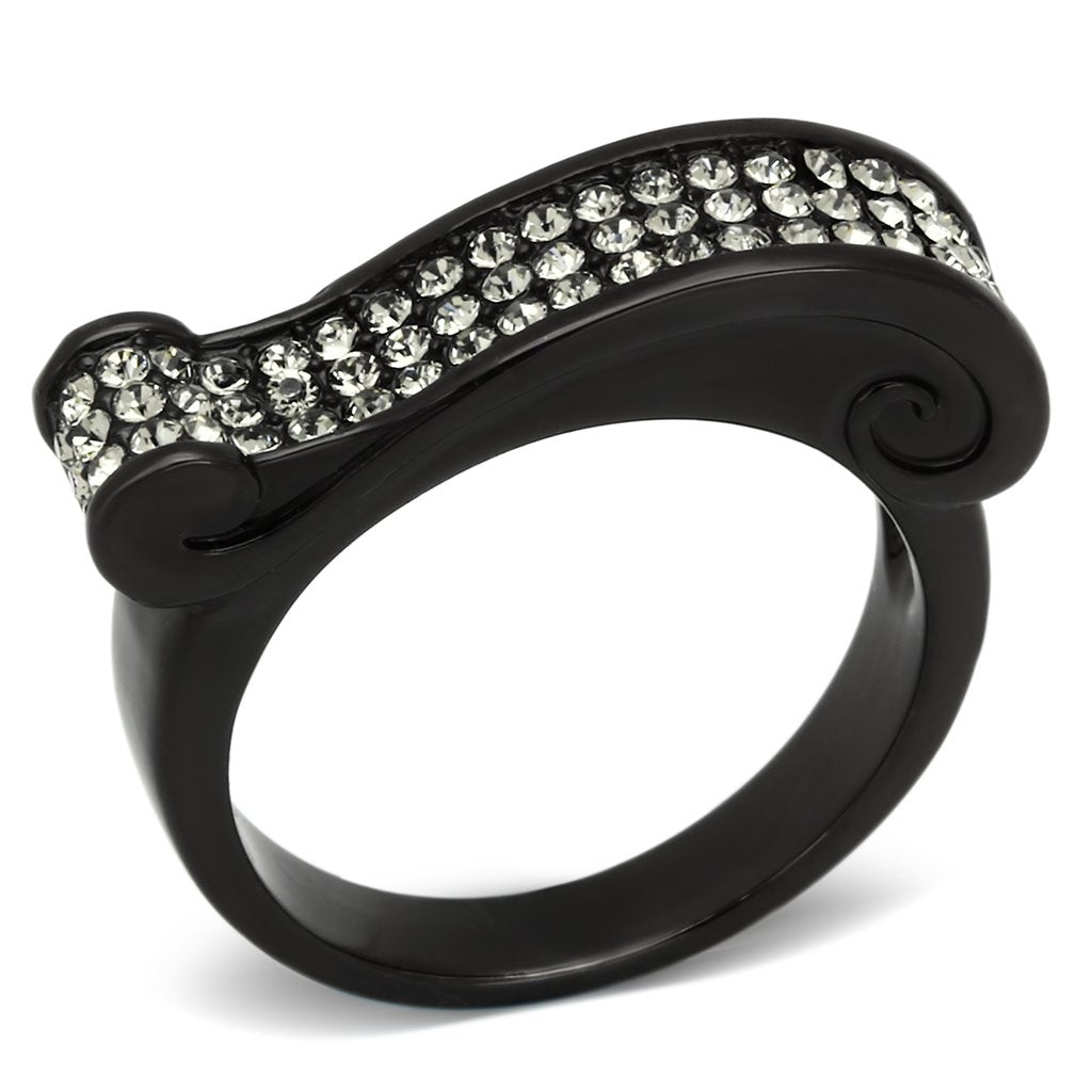TK862 - IP Black(Ion Plating) Stainless Steel Ring with Top Grade Crystal  in Black Diamond - Joyeria Lady