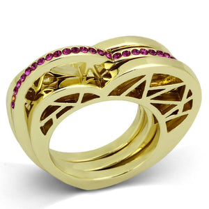 TK863 - IP Gold(Ion Plating) Stainless Steel Ring with Top Grade Crystal  in Fuchsia - Joyeria Lady