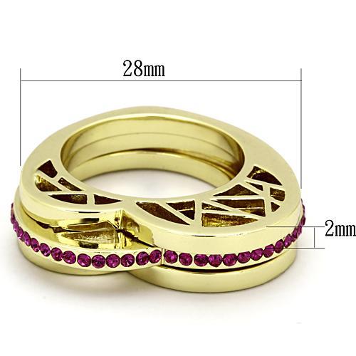 TK863 - IP Gold(Ion Plating) Stainless Steel Ring with Top Grade Crystal  in Fuchsia - Joyeria Lady