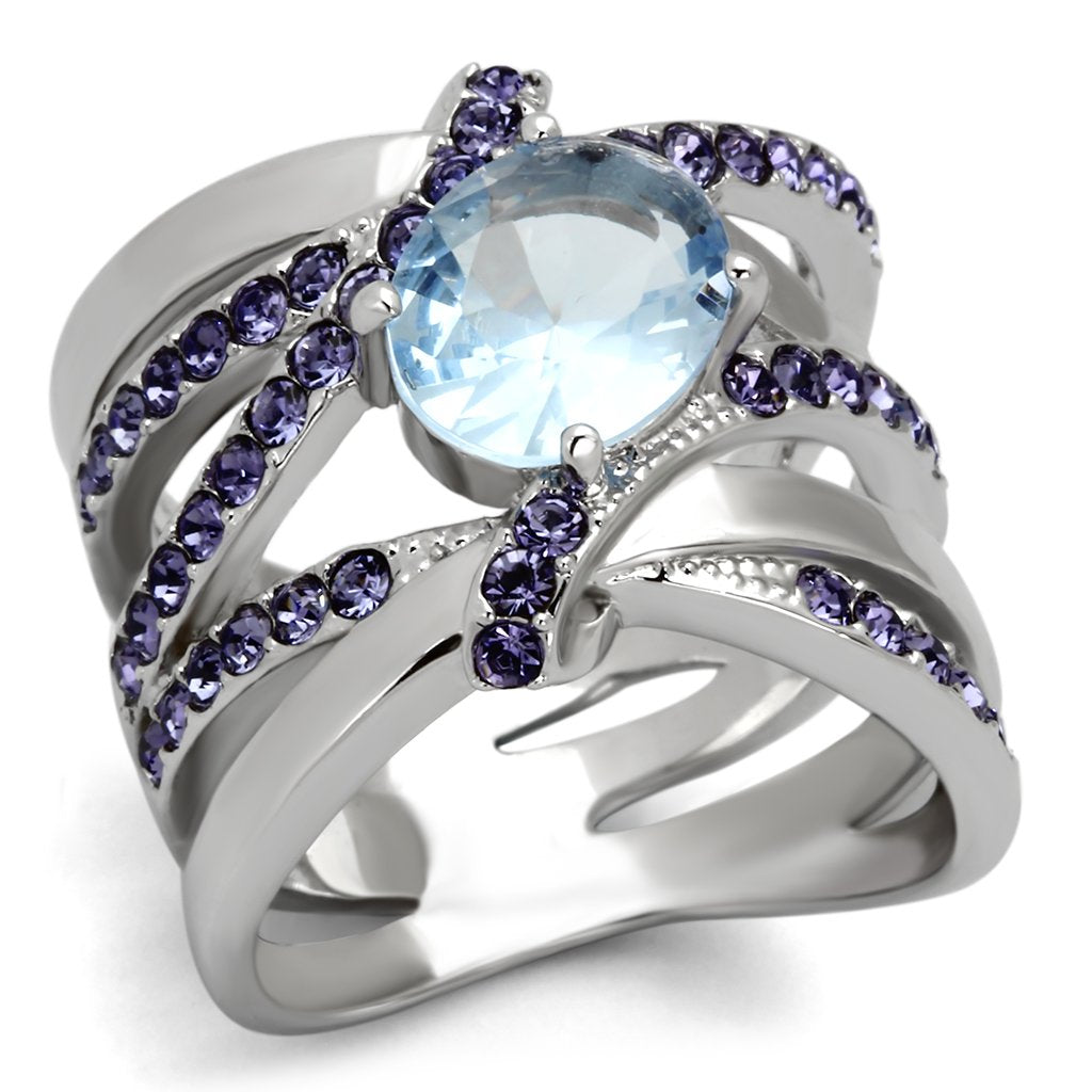 TK865 - High polished (no plating) Stainless Steel Ring with Synthetic Synthetic Glass in Light Sapphire - Joyeria Lady