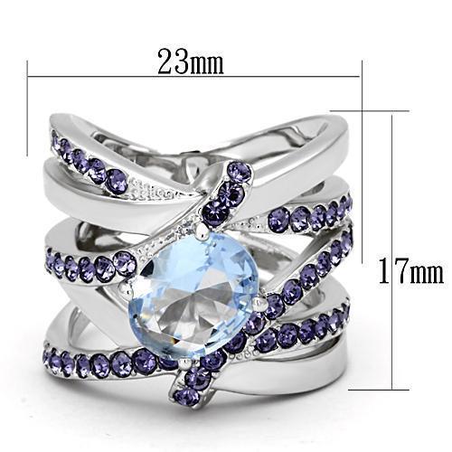 TK865 - High polished (no plating) Stainless Steel Ring with Synthetic Synthetic Glass in Light Sapphire - Joyeria Lady