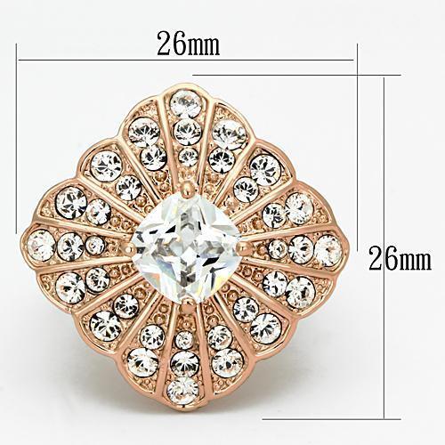 TK866 - IP Rose Gold(Ion Plating) Stainless Steel Ring with AAA Grade CZ  in Clear - Joyeria Lady