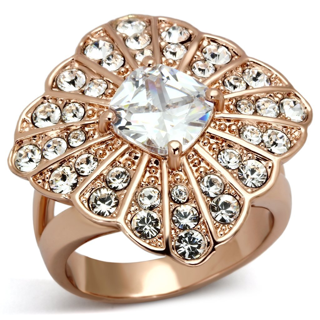 TK866 - IP Rose Gold(Ion Plating) Stainless Steel Ring with AAA Grade CZ  in Clear - Joyeria Lady
