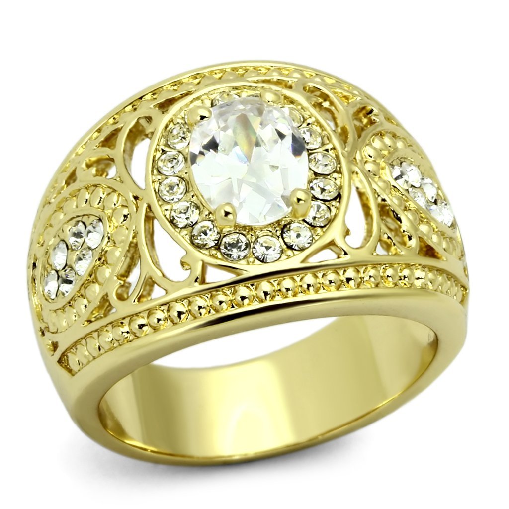 TK868 - IP Gold(Ion Plating) Stainless Steel Ring with AAA Grade CZ  in Clear - Joyeria Lady