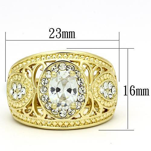 TK868 - IP Gold(Ion Plating) Stainless Steel Ring with AAA Grade CZ  in Clear - Joyeria Lady