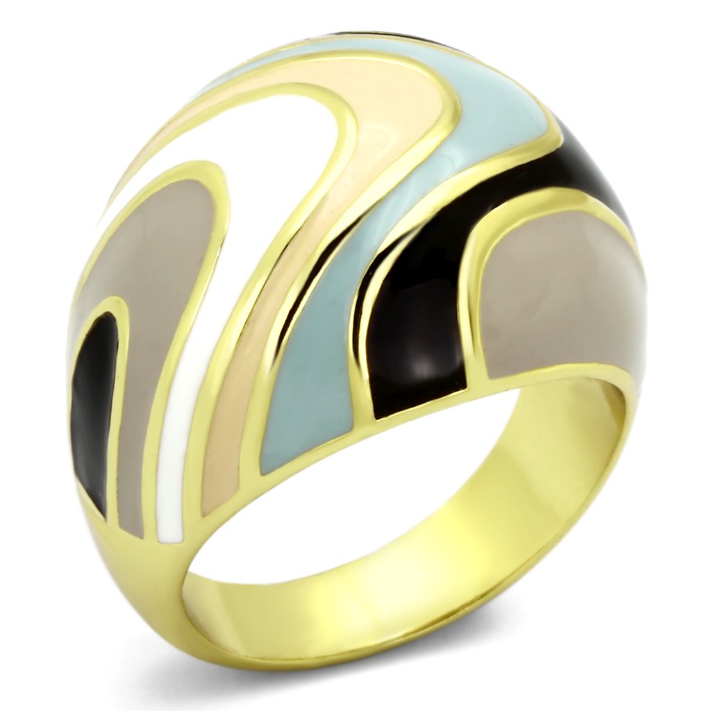 TK870 - IP Gold(Ion Plating) Stainless Steel Ring with Epoxy  in Multi Color - Joyeria Lady