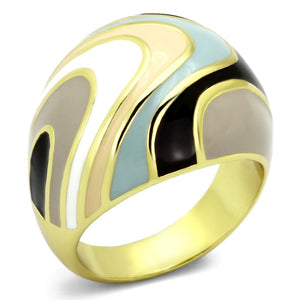 TK870 - IP Gold(Ion Plating) Stainless Steel Ring with Epoxy  in Multi Color - Joyeria Lady