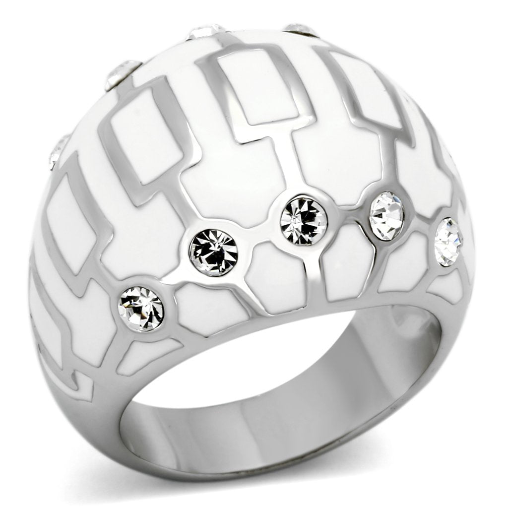 TK871 - High polished (no plating) Stainless Steel Ring with Top Grade Crystal  in Clear - Joyeria Lady