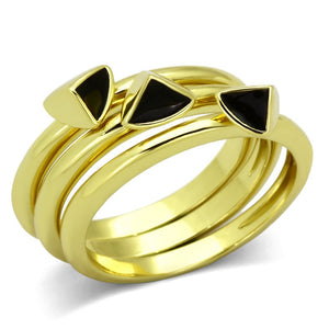 TK876 - IP Gold(Ion Plating) Stainless Steel Ring with Epoxy  in Jet - Joyeria Lady