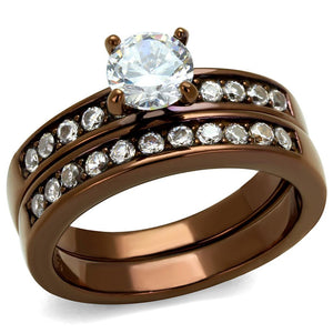 TK8X003LC - IP Coffee light Stainless Steel Ring with AAA Grade CZ  in Clear - Joyeria Lady