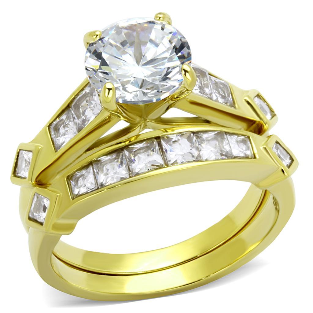 TK8X040 - IP Gold(Ion Plating) Stainless Steel Ring with AAA Grade CZ  in Clear - Joyeria Lady