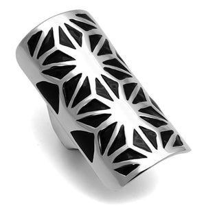 TK918 - High polished (no plating) Stainless Steel Ring with Epoxy  in Jet - Joyeria Lady