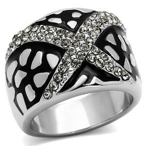 TK921 - High polished (no plating) Stainless Steel Ring with Top Grade Crystal  in Black Diamond - Joyeria Lady