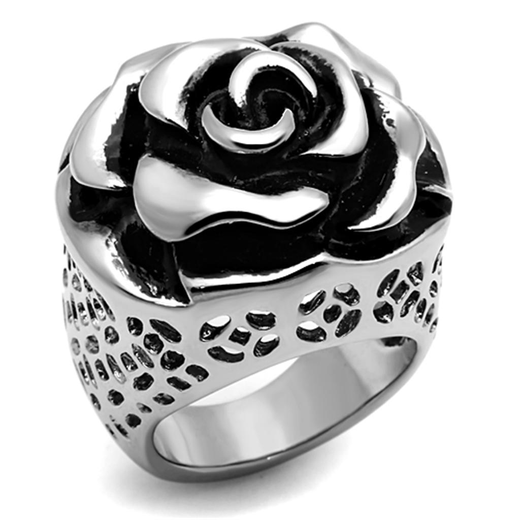 TK922 - High polished (no plating) Stainless Steel Ring with Epoxy  in Jet - Joyeria Lady