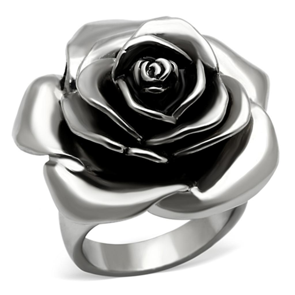 TK923 - High polished (no plating) Stainless Steel Ring with Epoxy  in Jet - Joyeria Lady