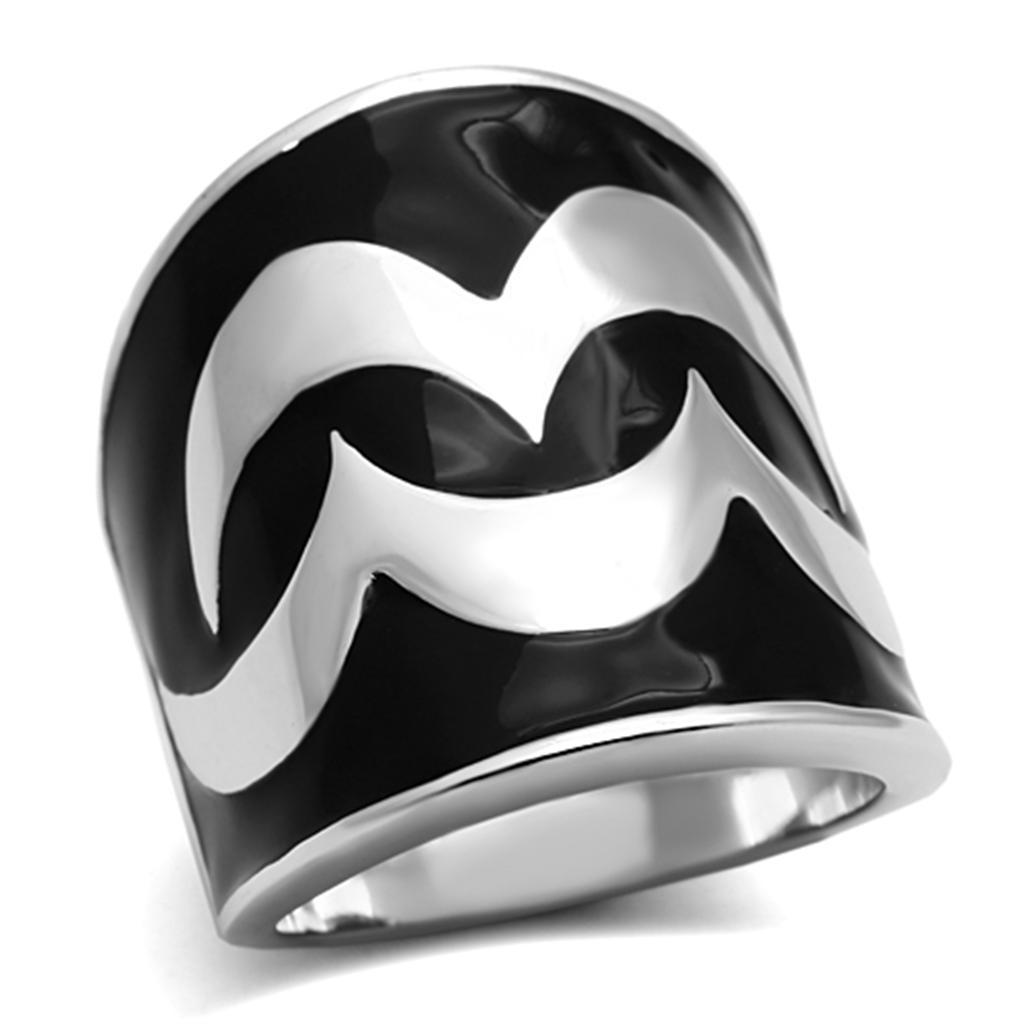TK926 - High polished (no plating) Stainless Steel Ring with Epoxy  in Jet - Joyeria Lady