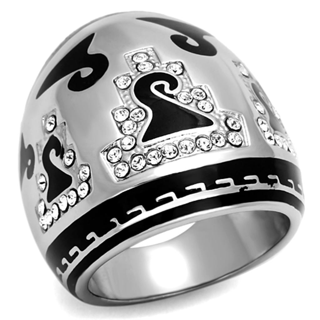 TK928 - High polished (no plating) Stainless Steel Ring with Top Grade Crystal  in Clear - Joyeria Lady