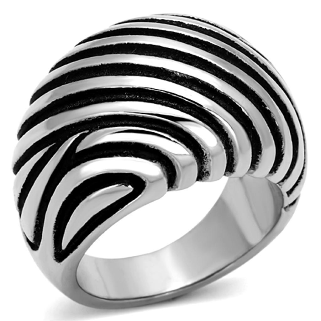TK929 - High polished (no plating) Stainless Steel Ring with Epoxy  in Jet - Joyeria Lady