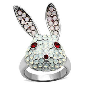 TK931 - High polished (no plating) Stainless Steel Ring with Top Grade Crystal  in Multi Color - Joyeria Lady