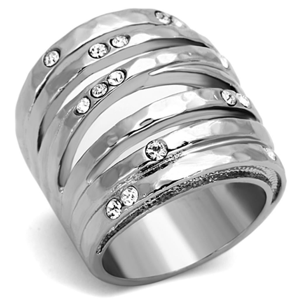 TK937 - High polished (no plating) Stainless Steel Ring with Top Grade Crystal  in Clear - Joyeria Lady