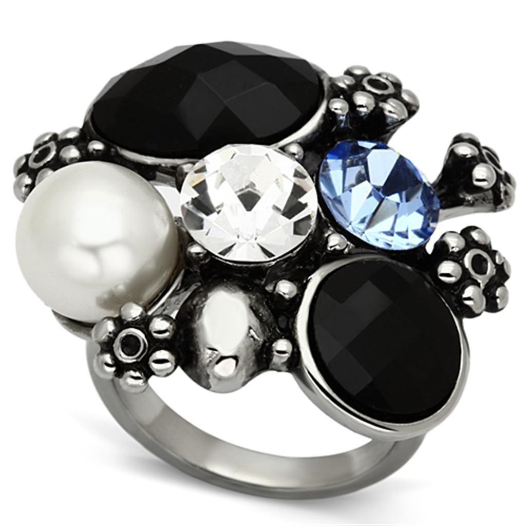 TK941 - High polished (no plating) Stainless Steel Ring with Synthetic Synthetic Glass in Jet - Joyeria Lady