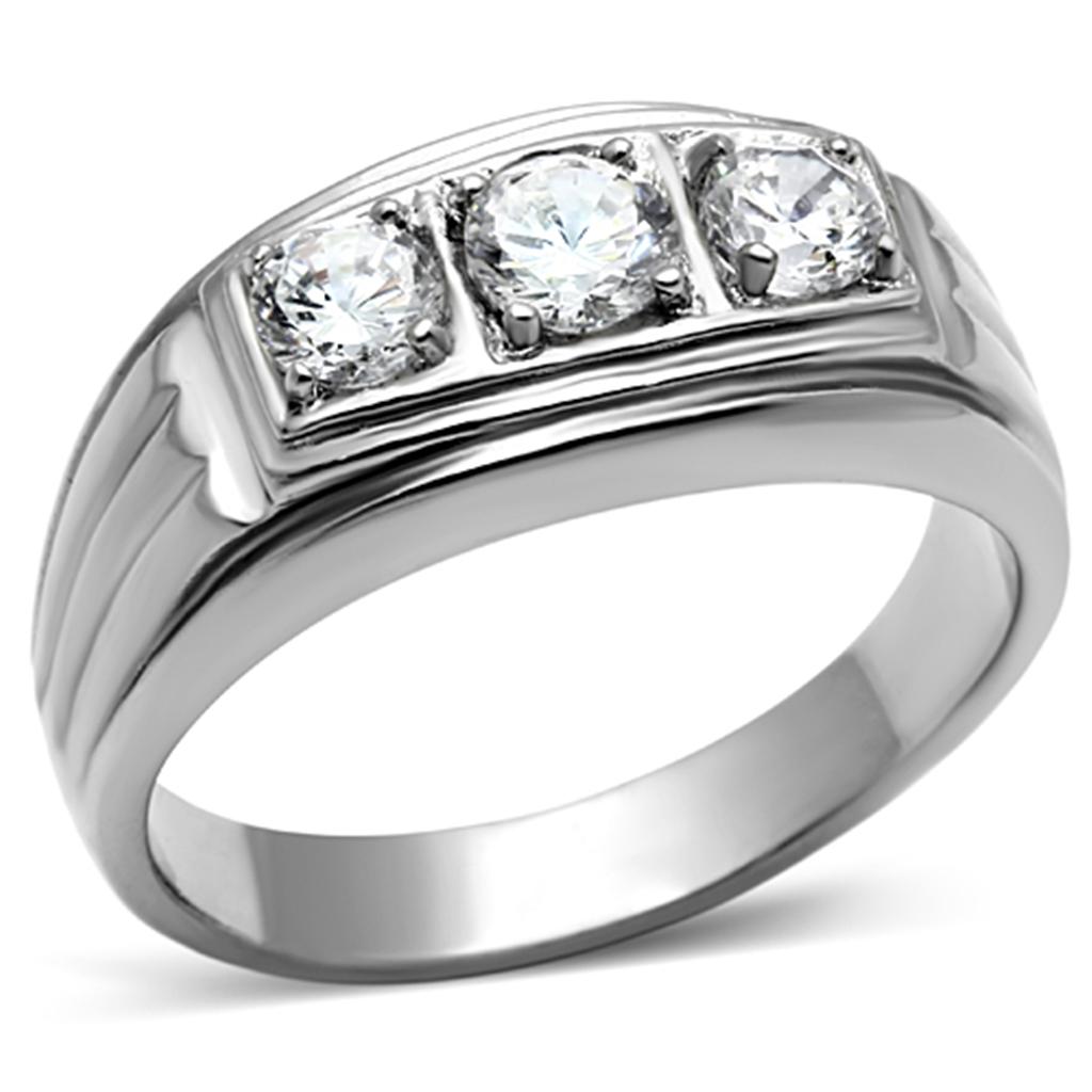 TK946 High polished (no plating) Stainless Steel Ring with AAA Grade CZ in Clear - Joyeria Lady