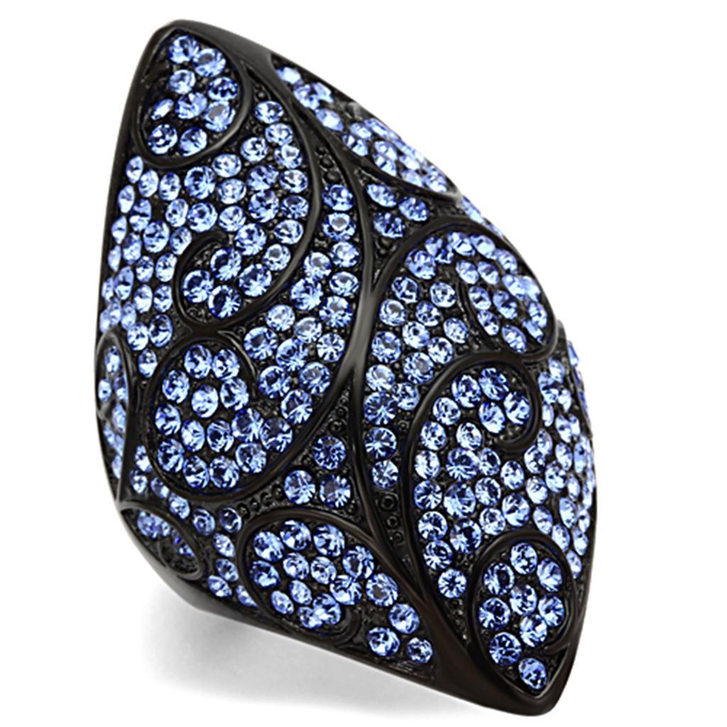 TK949 - IP Black(Ion Plating) Stainless Steel Ring with Top Grade Crystal  in Sapphire - Joyeria Lady