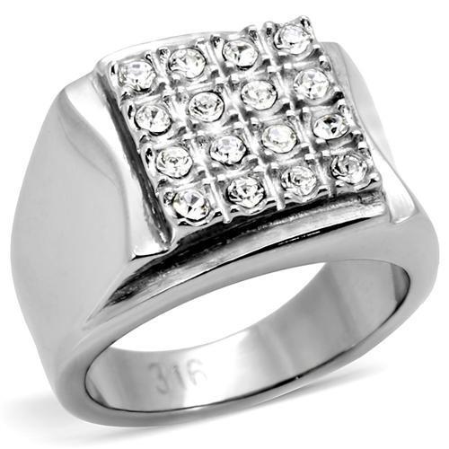 TK95409 High polished (no plating) Stainless Steel Ring with Top Grade Crystal in Clear - Joyeria Lady