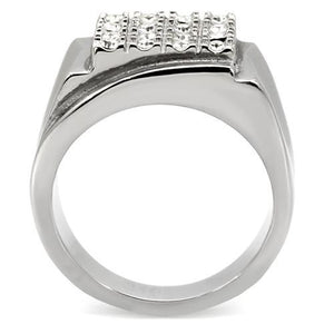 TK95409 High polished (no plating) Stainless Steel Ring with Top Grade Crystal in Clear
