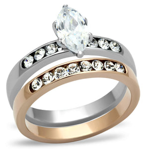 TK965 - Two-Tone IP Rose Gold Stainless Steel Ring with AAA Grade CZ  in Clear - Joyeria Lady