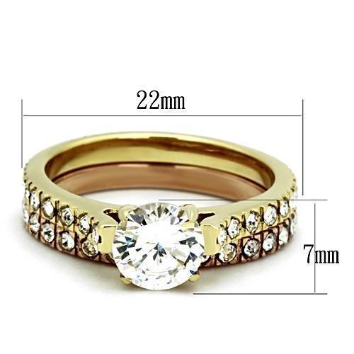 TK968 - IP Gold & IP Rose Gold (Ion Plating) Stainless Steel Ring with AAA Grade CZ  in Clear - Joyeria Lady
