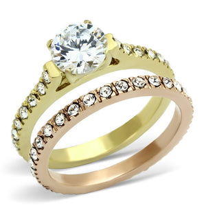 TK968 - IP Gold & IP Rose Gold (Ion Plating) Stainless Steel Ring with AAA Grade CZ  in Clear - Joyeria Lady