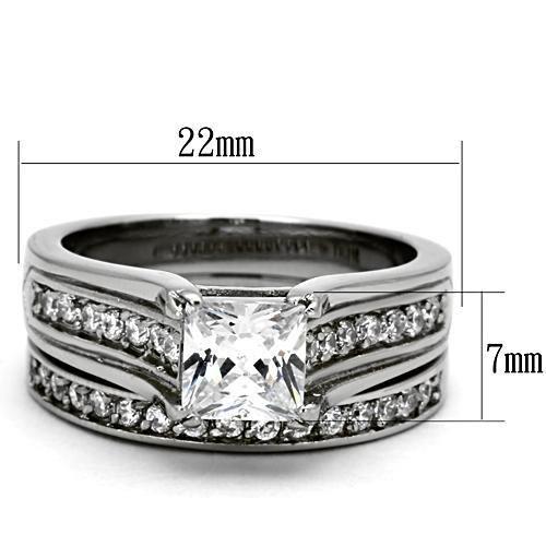 TK969 - High polished (no plating) Stainless Steel Ring with AAA Grade CZ  in Clear - Joyeria Lady