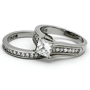 TK969 - High polished (no plating) Stainless Steel Ring with AAA Grade CZ  in Clear