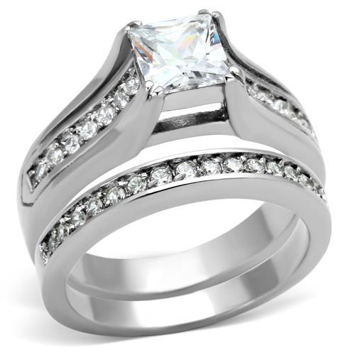 TK969 - High polished (no plating) Stainless Steel Ring with AAA Grade CZ  in Clear - Joyeria Lady