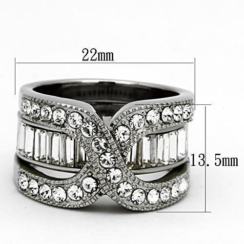 TK970 - High polished (no plating) Stainless Steel Ring with Top Grade Crystal  in Clear - Joyeria Lady