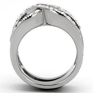 TK970 - High polished (no plating) Stainless Steel Ring with Top Grade Crystal  in Clear
