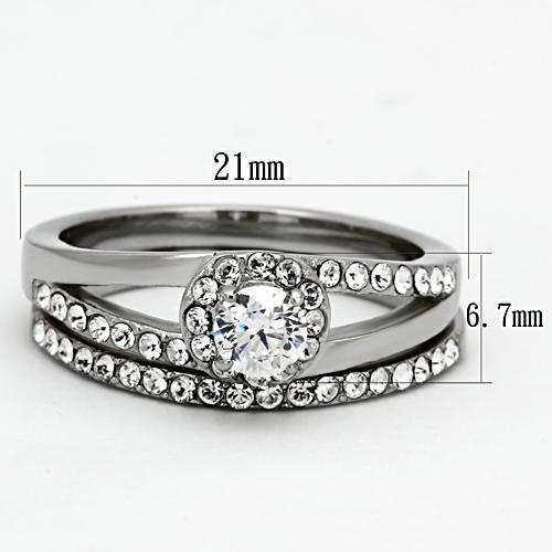 TK971 - High polished (no plating) Stainless Steel Ring with AAA Grade CZ  in Clear - Joyeria Lady