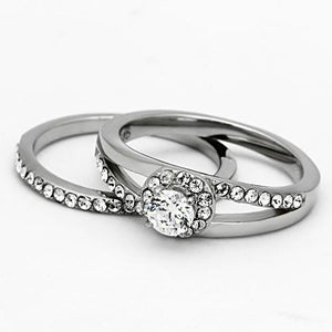 TK971 - High polished (no plating) Stainless Steel Ring with AAA Grade CZ  in Clear