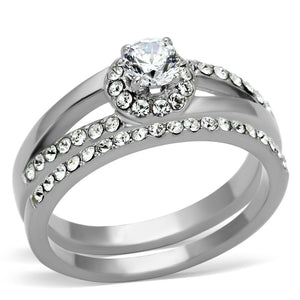 TK971 - High polished (no plating) Stainless Steel Ring with AAA Grade CZ  in Clear - Joyeria Lady