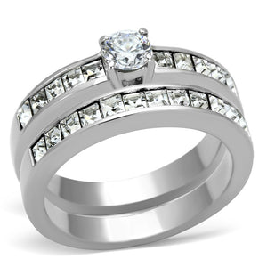 TK972 - High polished (no plating) Stainless Steel Ring with AAA Grade CZ  in Clear - Joyeria Lady