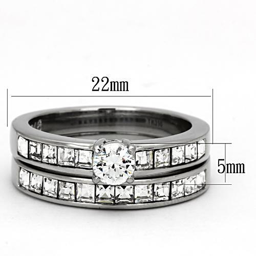 TK972 - High polished (no plating) Stainless Steel Ring with AAA Grade CZ  in Clear - Joyeria Lady