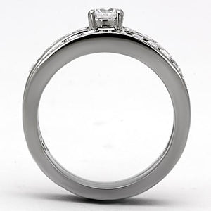 TK972 - High polished (no plating) Stainless Steel Ring with AAA Grade CZ  in Clear