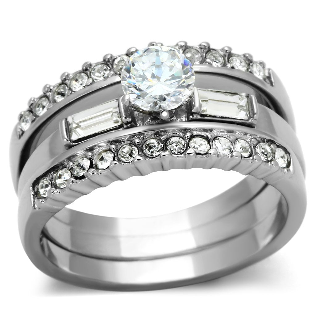 TK973 - High polished (no plating) Stainless Steel Ring with AAA Grade CZ  in Clear - Joyeria Lady