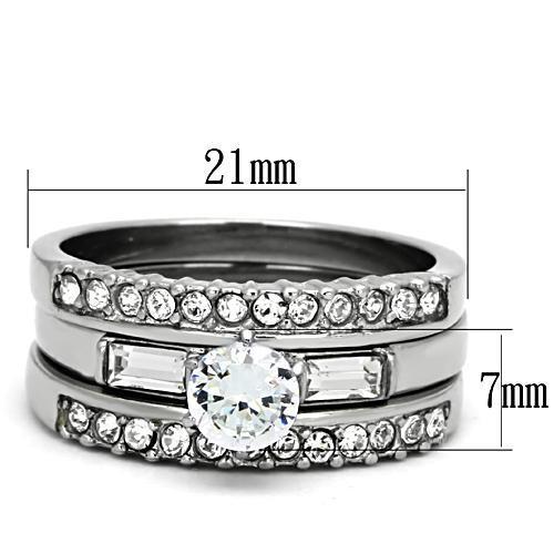 TK973 - High polished (no plating) Stainless Steel Ring with AAA Grade CZ  in Clear - Joyeria Lady