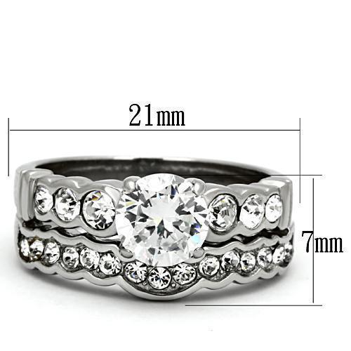 TK974 - High polished (no plating) Stainless Steel Ring with AAA Grade CZ  in Clear - Joyeria Lady